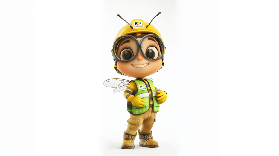 Él es Marbot, el avatar de Kingmar, mezcla entre abeja y hormiga, siempre dispuesto a ayudar.